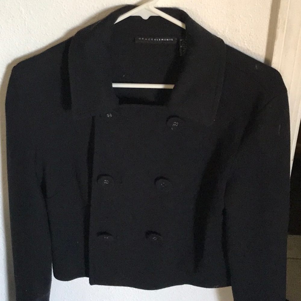 Cropped double breasted pea coat style blazer